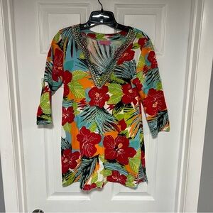 Tropical Floral V-Neck Shirt